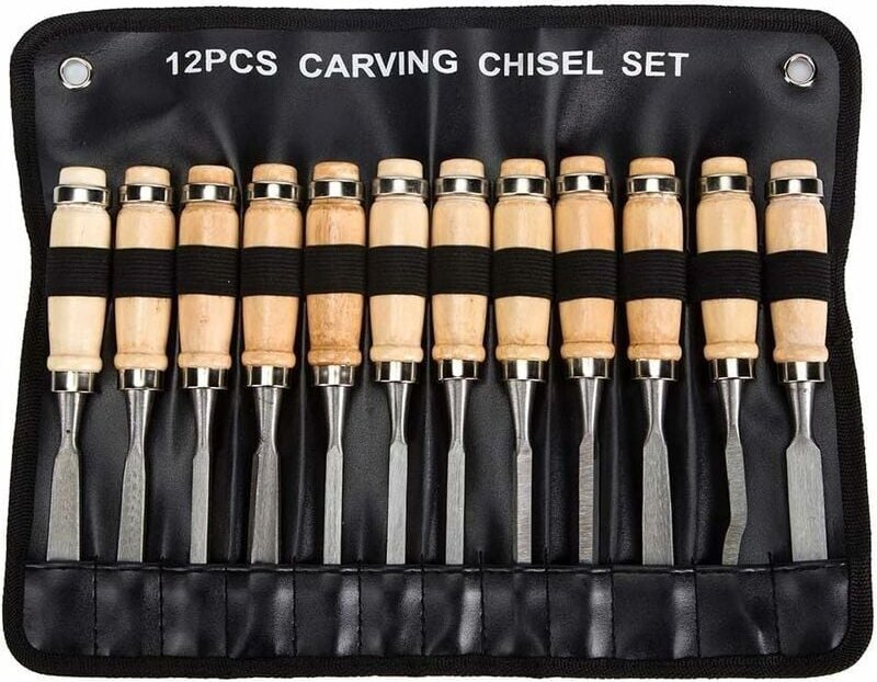 Professionelles Holzbearbeitungsmeißel-Set – 12-teiliges scharfes Holzbearbeitungswerkzeug-Set mit Tragetasche – ideales...