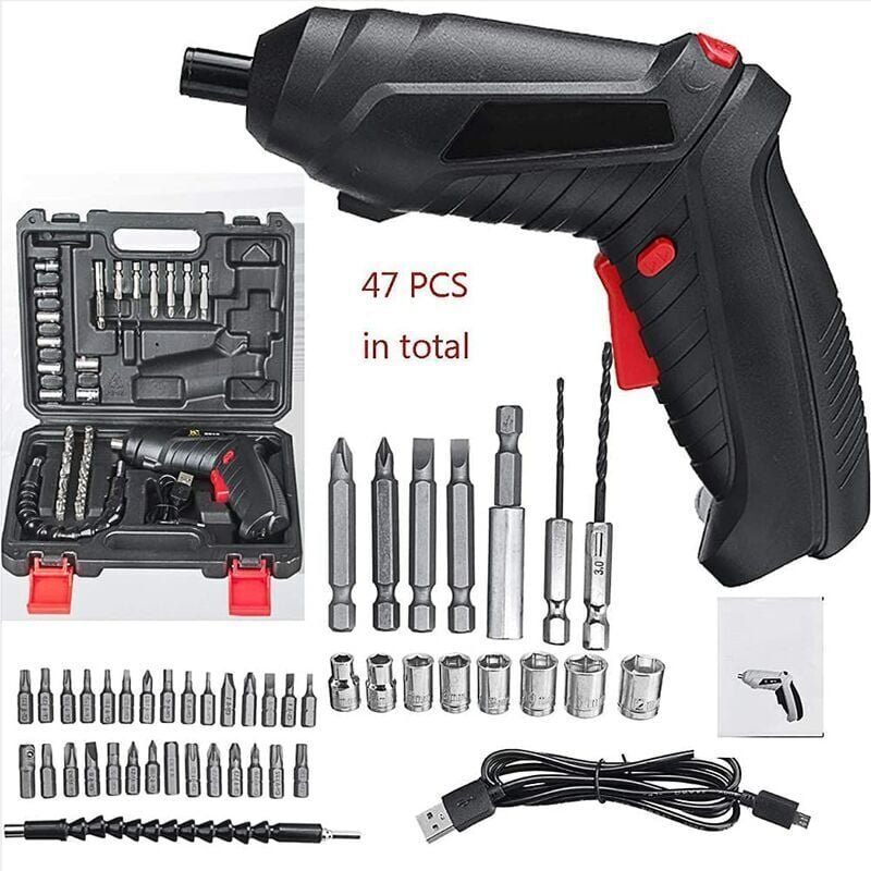 Mini-Akkuschrauber mit Bohrfutter und USB-Ladegerät, 3,6 V 47-teilige Akku-Bohrmaschine