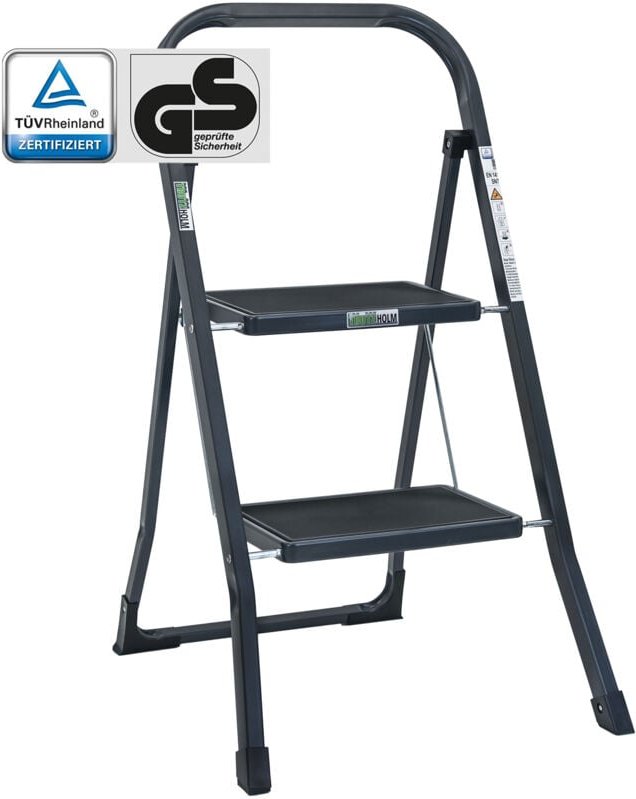 Baumarktplus - Trittleiter 2-stufig klappbar tüv/gs 150 kg Anti-Rutsch Trittflächen Klapptritt Leiter in Anthrazit