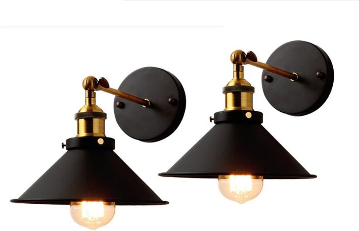 2er Wandleuchte, Vintage Industrielle Wandlampe aus Metall mit Ø22cm Lampenschirm für Schlafzimmer Wohnzimmer Esszimmer ...