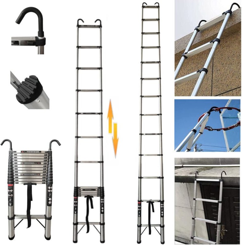 Teleskopleiter 5M/16.5FT Anti-Rutsch Ausziehleiter Mit 2 abnehmbaren Haken EN131