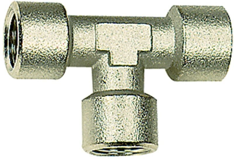 Riegler T-Stück, innen/innen/innen, G 3/8, SW 17, Messing vernickelt