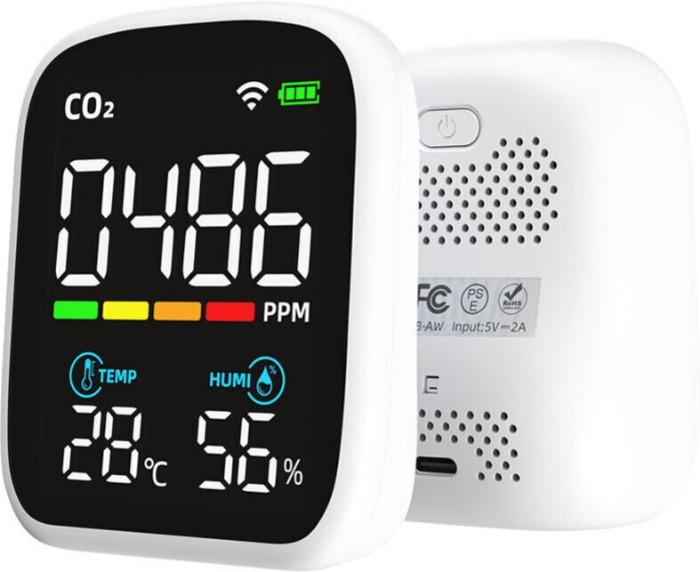 Tragbarer CO2-Detektor mit LED-Anzeige, Multifunktions-Kohlendioxidtester, NDIR-Temperatur- und Feuchtigkeitstester, Luf...