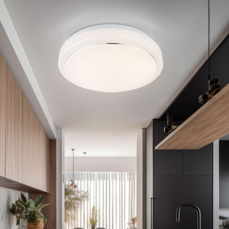 Deckenleuchte led Wohnzimmerleuchte Decke Deckenlampe Modern, Alu weiß, 1x led 8W 550Lm warmweiß, DxH 26x8 cm