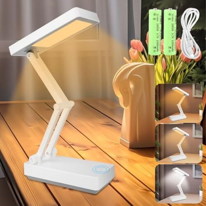 Kabellose Schreibtischlampe, 3000 mAh LED-Touch-Nachttischlampe, faltbare tragbare Lampe mit 3 Helligkeitsstufen, wieder...