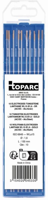 GYS - Packung mit 10 Wolframelektroden Lanthane WL15 ø 1,6 - Gold (ac/dc) - 045330