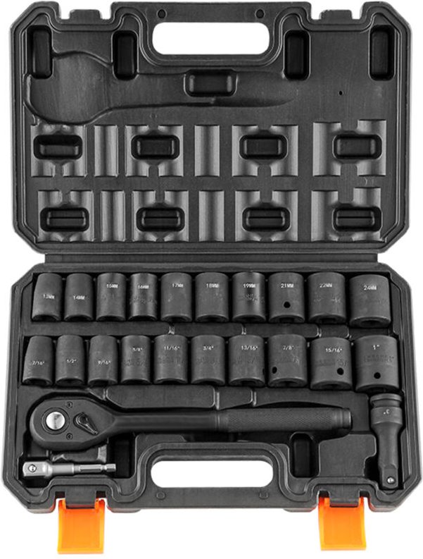Mophorn 1/2-Zoll-Schlagsteckschlüsselsatz,23-teilig,SAE (7/16"-1")und metrisch(13-24 mm),6-kant Cr-V-Legierungsstahl für