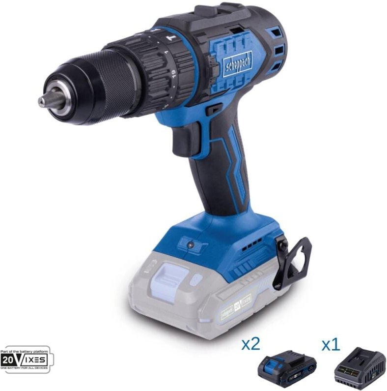 Schlagbohrmaschine 20V 2 Akkus 2.0Ah und Ladegerat ixes Scheppach bc-cd60-x