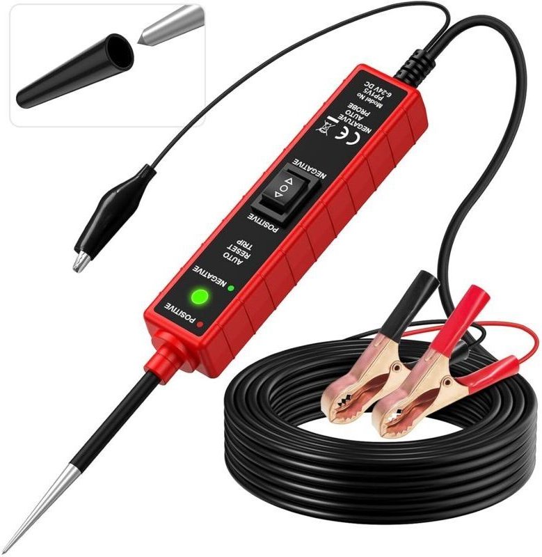 Elektrischer Stromkreisprüfer, 6-24 V DC, 12-V-Kfz-Prüflampe mit 5 m Kabeln, Leitungsschutzschalterprüfer für Durchgangs...