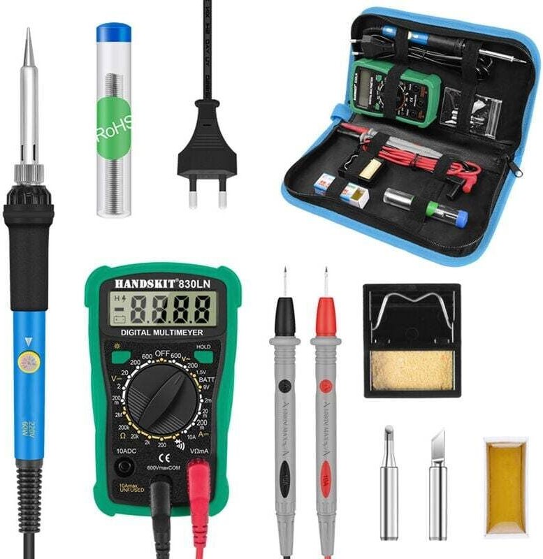 60 W digitales Lötkolben-Set mit 200–450 ℃ einstellbarer Temperatur, elektrisches Multimeter, Entlötpumpe, professionell...