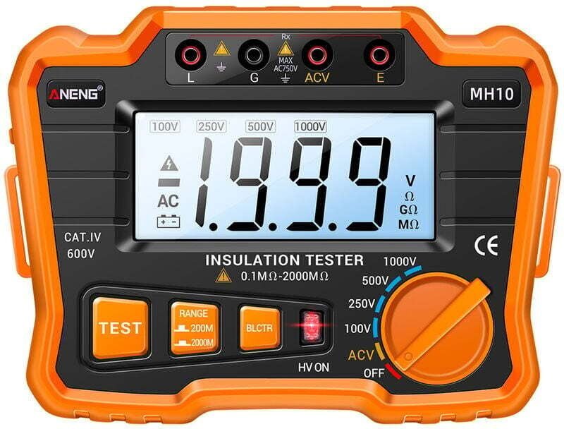 MH10 Digitaler Isolationswiderstandstester 0,1 MΩ-2000 MΩ LCD-Hintergrundbeleuchtung Megohmmeter Ausgangsspannung 100/25...