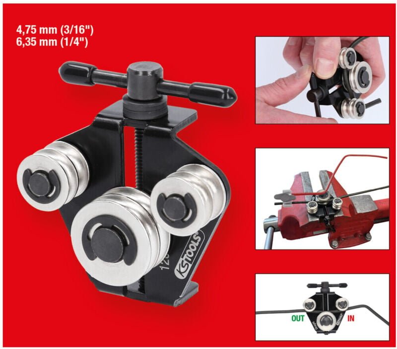 KS TOOLS Bremsleitungs-Richtwerkzeug / - Biegewerkzeug, 4,75 mm (3/16“) + 6,35 mm (1/4“) - 120.1004