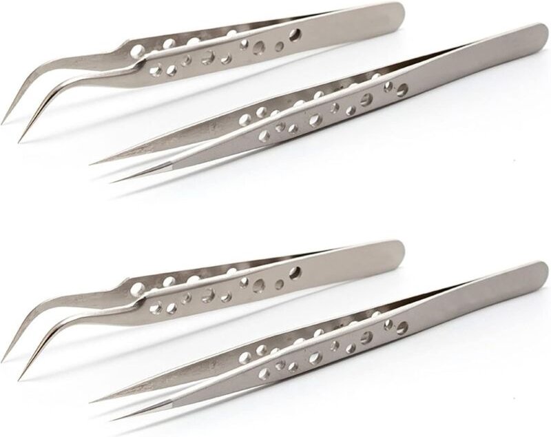 Thumbnail - 4-teiliges Präzisionspinzetten-Set, 2 gerade und 2 gebogene Spitzen, elektronische Pinzette, antistatisch, Edelstahl, fü...