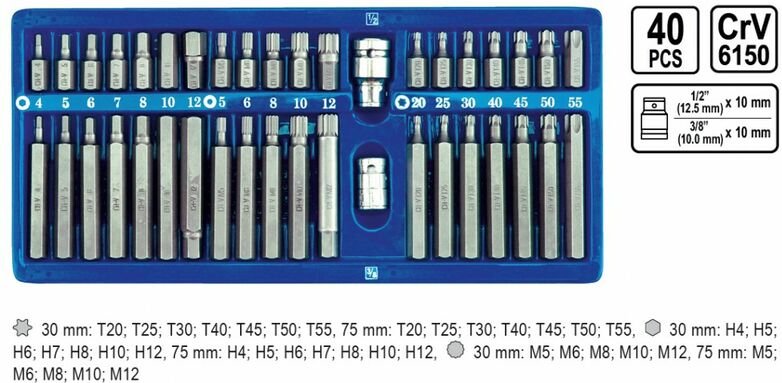 Bitsatz Torx Vielzahn Innensechskant 1/2' 3/8' 40 Tlg