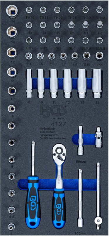 BGS Werkstattwageneinlage 1/3: Steckschlüssel-Satz 6,3 mm (1/4 Zoll) 50 teilig