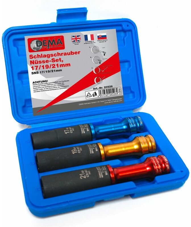 Dema - Schlagnüssesatz 1/2 Zoll Schlagnüsse 17 19 21 mm Schlagschrauber Schlagnusssatz