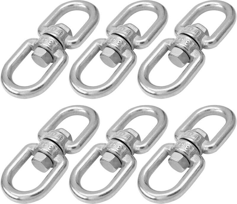 Satz mit 6 M6-Doppelgelenk-Ösenhaken, 304-Edelstahl-Drehringverbinder