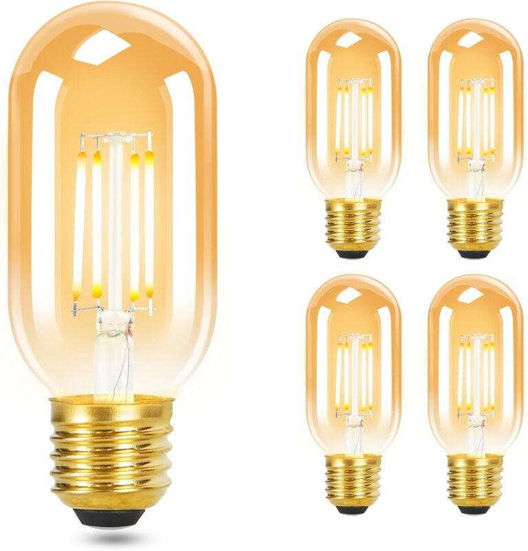 4x Vintage E27 LED-Glühbirne warmweiß - T45 LED-Lampe, 4W 2700K Edison Glühbirne, Energiesparlampe, Retro-Glasfadenlampe...