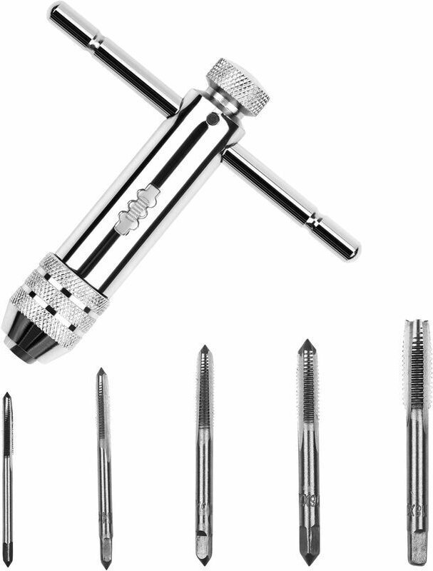 6-teiliges T-Griff-Ratschen-Gewindebohrer-Set mit verstellbarem Gewindebohrer, M3-M8-Gewinde, umkehrbarem Ratschen-Gewin...