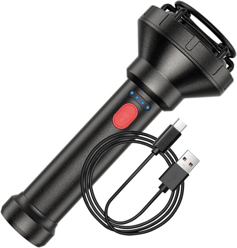 Wiederaufladbare Taschenlampe mit hoher Lichtstärke, superhelle LED-Taschenlampe mit USB-Anschluss und Kompass, wiederau...
