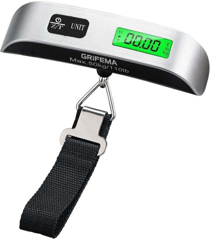 Ulisem - GA2005 Digitale Gepäckwaage, tragbare Reisewaage mit Tara-Funktion, maximale Tragkraft: 50 kg, Schwarz/Silber