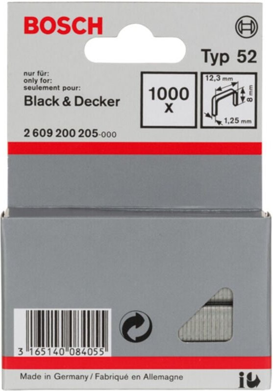 Flachdrahtklammer Typ 52, 12,3 x 1,25 x 8 mm 1000 Stk - Bosch