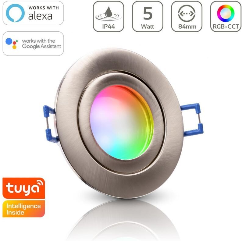 Einbauspot IP44 rund starr - Farbe: Edelstahl-gebürstet - LED Leuchtmittel: GU10 5W RGB+CCT Smart Tuya