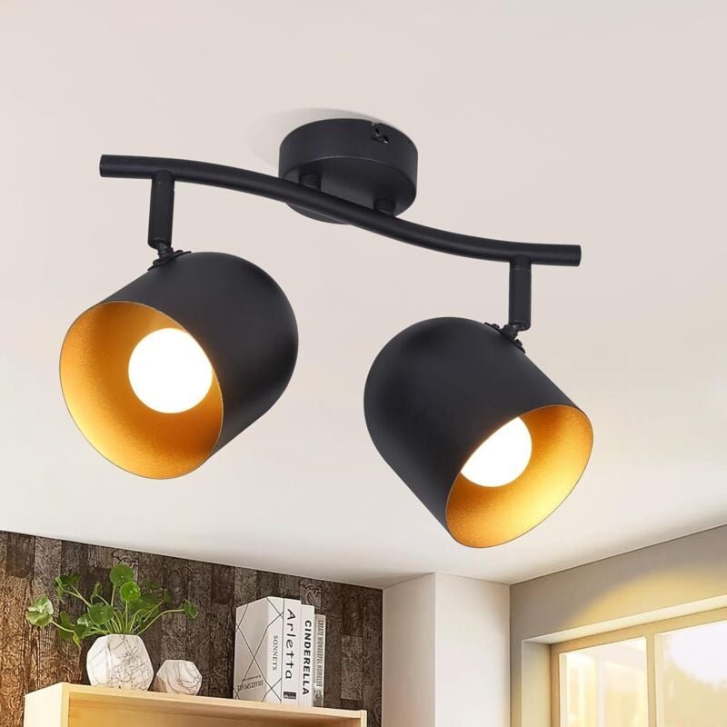 Deckenstrahler 2 Flammig Deckenleuchte Vintage: E14 retro Spots Deckenlampe Küche in Schwarzgold industrial Strahler Dec...