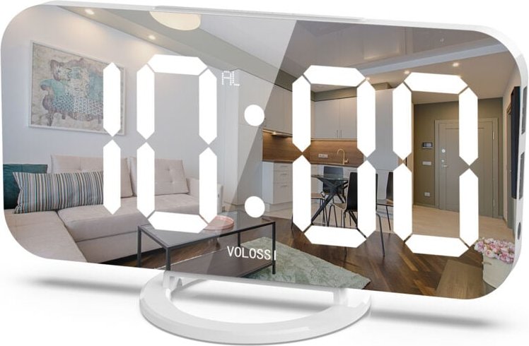 Lntyq - Digitaler Wecker, 6-Zoll-Spiegel-LED-Uhr, digitaler Dual-USB-Ladeanschluss, automatische/benutzerdefinierte Hell...