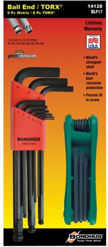 Set mit 9 Kugelschlüsseln 1,5-10mm und Torxmesser T9-T40 Bondhus 14128