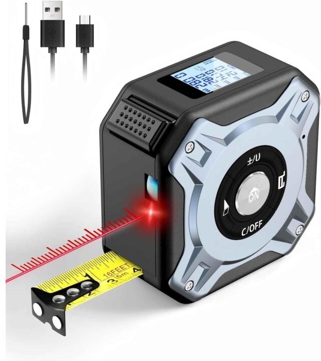 2-in-1-Laser-Maßband, 40 m Laser-Entfernungsmesser und 5 m Maßband, wiederaufladbares Laser-Maßband per USB-C, LCD-Displ...