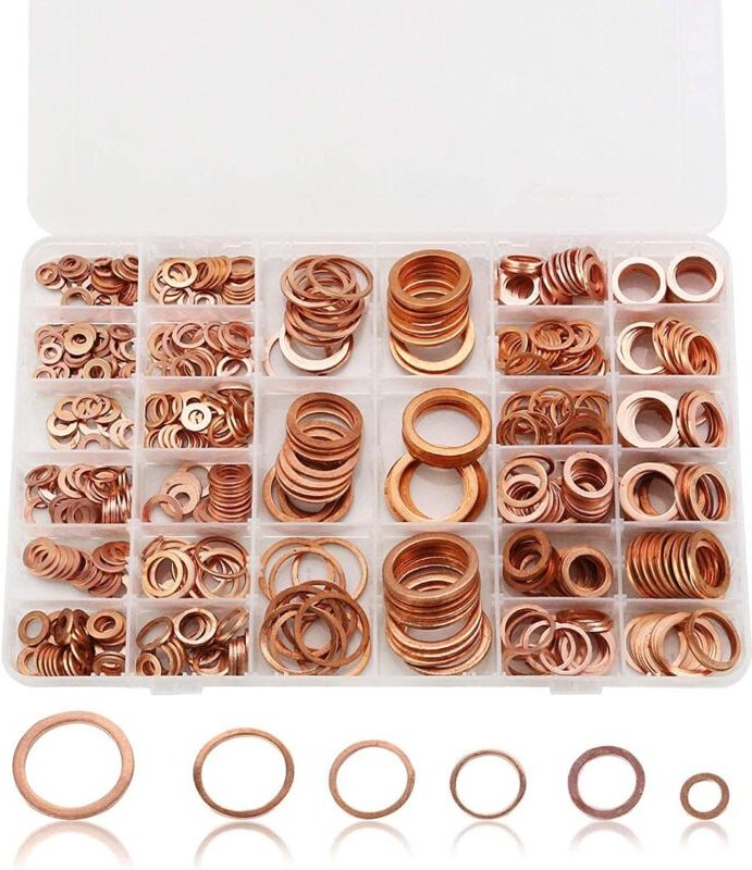 Trintion 568 Stücke Kupferringe Dichtringe Sortiment Set Kupferdichtringe Kupfer Unterlegscheiben Flach 30 Verschiedenen...