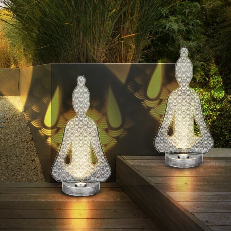 Solarlampen für außen Garten Deko draußen Figuren Solar Buddha, IP44, Akku, Metall Kunststoff, 1x LED 2700K, LxBxH 19x12...