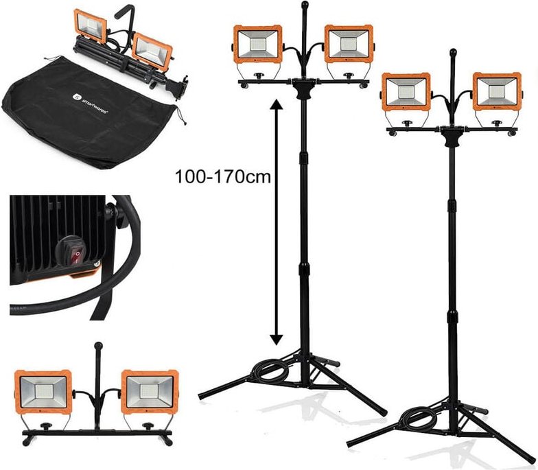 Smartwares - led Profi Baustrahler 2er Set mit Stativ, höhenverstellbar IP65, 2x 30 Watt