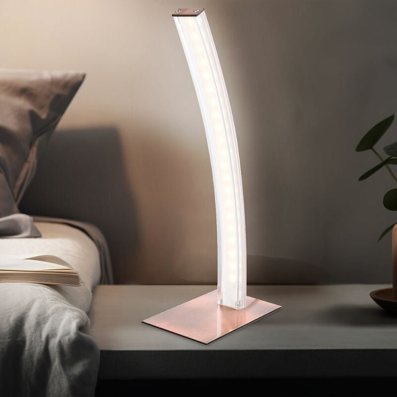 Thumbnail - Led Tischleuchte Bogenleuchte Nachttischlampe kupfer Leseleuchte Wohnzimmer, 1x 5W 360lm 3000K, LxH 15x 37 cm