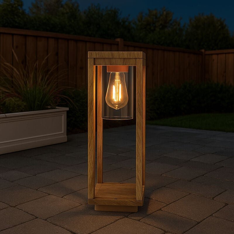 Außenlampe Sockellampe Holzoptik Gartenleuchte Stehleuchte Standlampe , Aluminium Druckguss, led 7W 806Lm warmweiß, h 50...