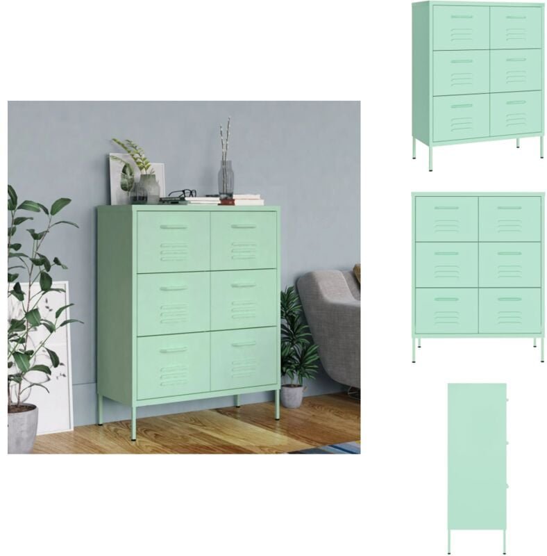 Schubladenschrank Minzgrün 80x35x101,5 cm Stahl - Schubladenschrank - Lagerschrank - Metallschrank - Stahltregal - Wohnz...