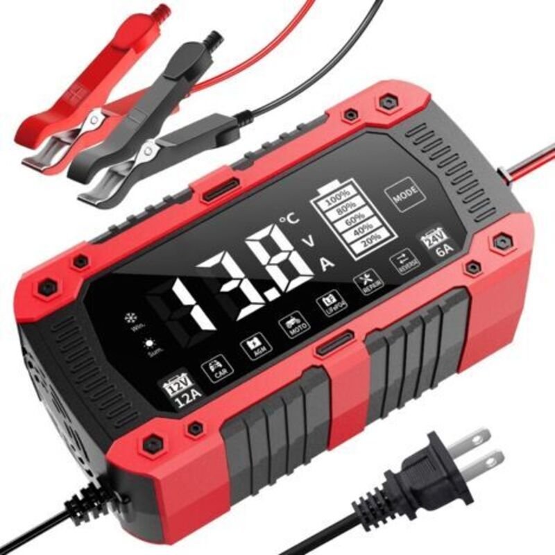 12V 12A 24V 6A Rotes 12V 12A 24V 6A Batterieladegerät für Auto und Motorrad (LiFePO4) 14,6V 29,2V Kompatibel mit Blei-Sä...