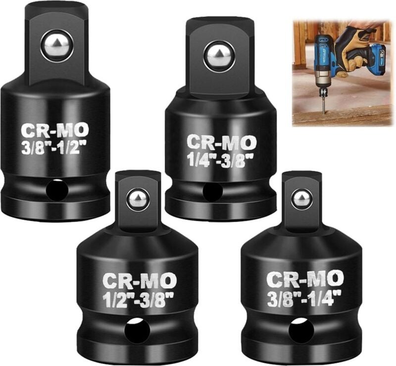 4-teiliges 1/2-Zoll-auf-3/8-Zoll-Reduzieradapter-Set für Schlagschrauber, 1/4-Zoll-auf-3/8-Zoll-Antrieb, Cr-Mo-Stahl-Kon...