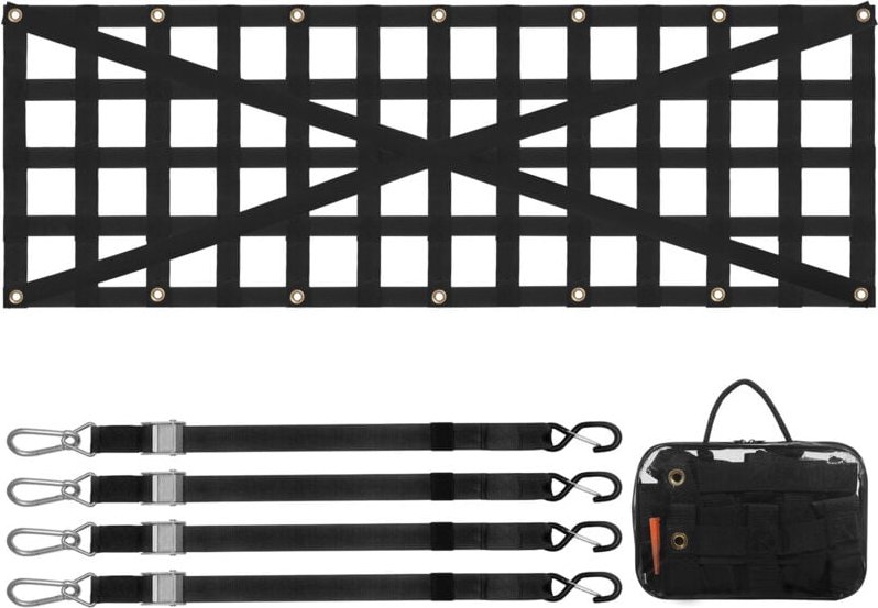 Mophorn Heckklappennetz, 137,2 x 45,7 cm, robustes Ladungsnetz für die Ladefläche, verstellbare Teleskopgurte, kreuzvers...