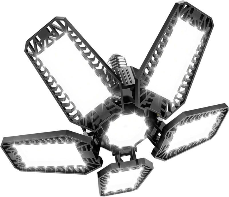 160-W-LED-Garagenleuchte, 1 Stück, E27-Fassung, flexible Werkstattleuchte mit 5+1 verstellbaren Paneelen, 16000 lm LED-D...