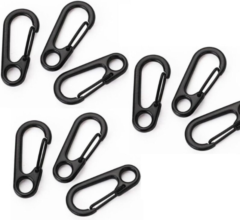 Packung mit 30 Mehrzweck-D-Ring-Karabinern aus Aluminium mit Kappen, schwarz, 33 mm Länge, 6 mm Innendurchmesser, 1 Set