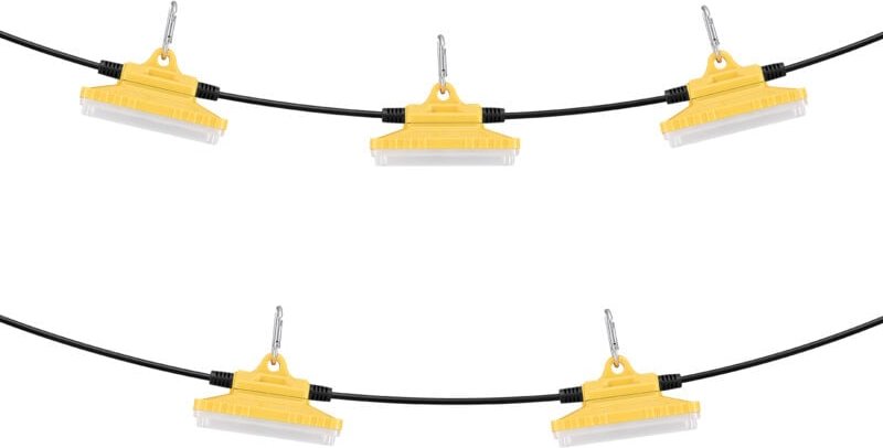 50ft Bau-Lichterkette, 75 w, 7500 lm, 5 Arbeitsleuchten, IP65 wasserdicht, Haken zum Aufhängen, temporäre Beleuchtung fü...