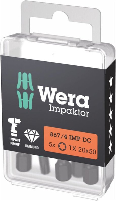 Thumbnail - Impaktor Bit für Torx, 1/4 Zoll e 6,3 Set, Torx-Profil: TX20 5 Stk - Wera