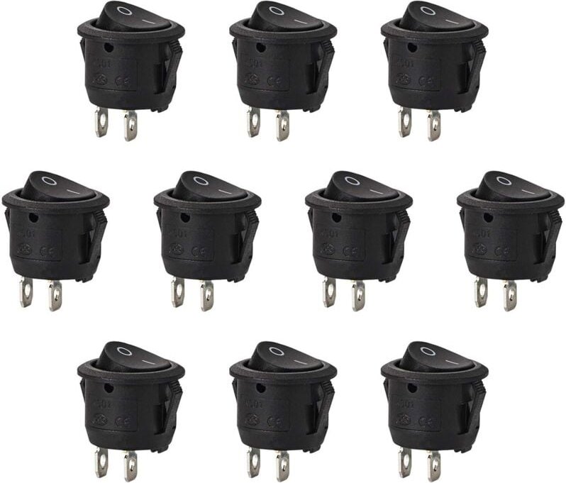 CCYKXA 10 Stück runde Wippschalter, verriegelnd, SPST-Schalter, 2-poliger Knopf, AC 6 A/125 V, 3 A/250 V, für Auto, LKW,...