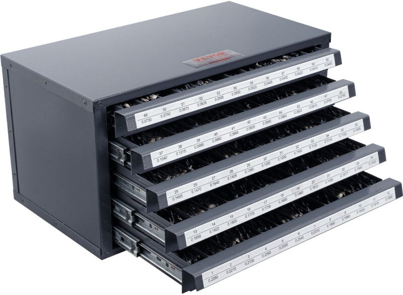 VEVOR Bohrer-Spender-Schrank, Bohrer-Organizer mit fünf Schubladen für Bohrerspender Nr. 1 bis Nr. 60 aus Stahl mit Etik...