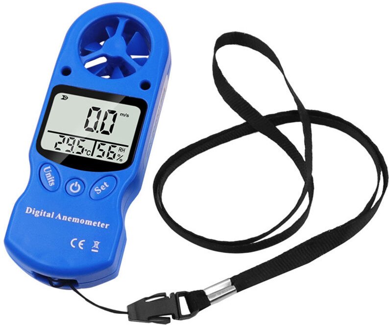 Digitales LCD-Anemometer, Anemometer, Luftstromgeschwindigkeits-Messanzeige, Thermometer mit blauer Hintergrundbeleuchtu...