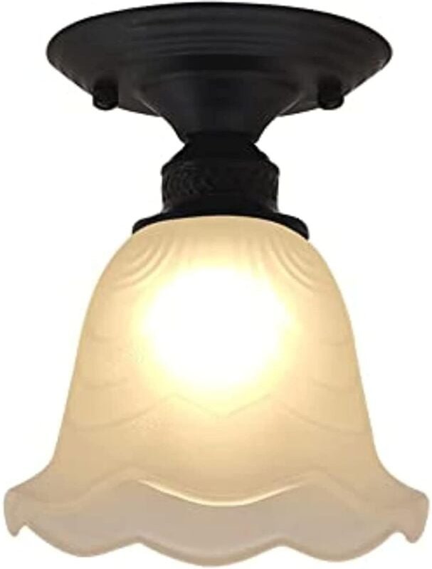 Kcvv - 1-flammige, halbbündige Deckenleuchte, schwarz-weißer Glasschirm mit Blumenmuster – Deckenleuchten für Flur, Foye...