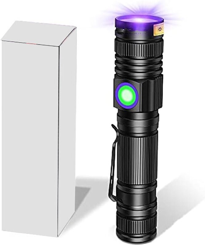 UV-Taschenlampe, Schwarzlicht, 365 nm und 395 nm, wiederaufladbare Wood's-Ultraviolettlampe, tragbare Mini-LED mit Clip,...