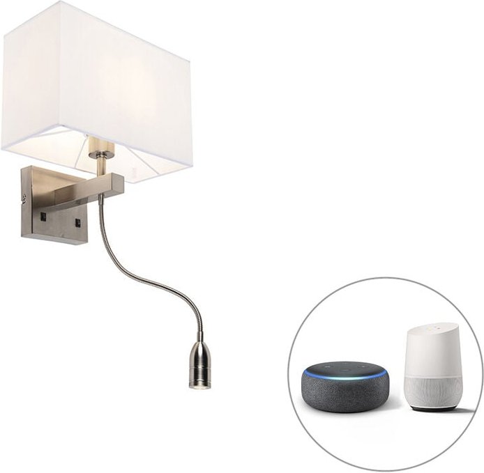 Smart Wandleuchte Stahl mit Schirm cremeweiß inkl. Wifi P45 - Bergamo